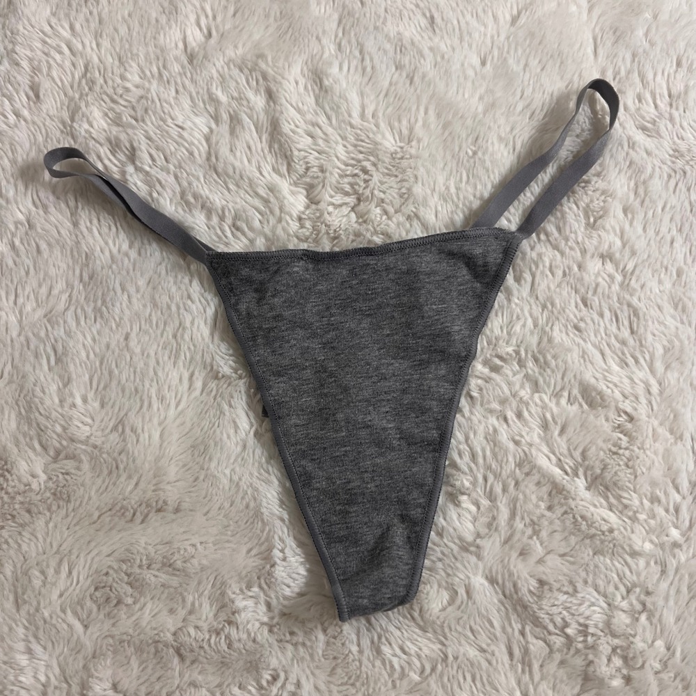 Skims Cotton Jersey T-String Thong Heather Grey XS Low Rise Minimalist Underwear